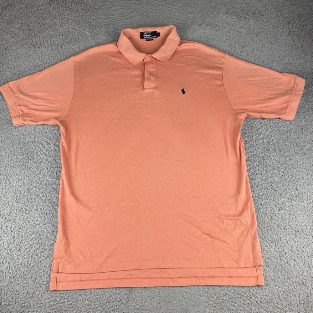 Polo Ralph Lauren‎ Mens Cotton Pique Polo Shirt Size Large Peach Made In USA